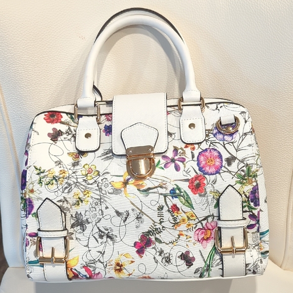 Dasein Handbags - Floral White Satchel Bag